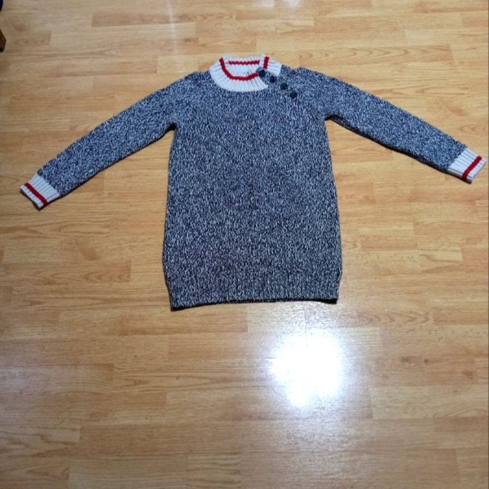 Girls Roots Black and White Knit Sweater with Red Stripes.
